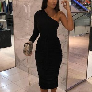 One Shoulder Ruched Midi Dress
